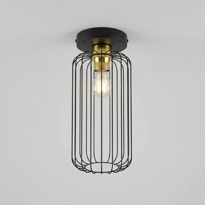 Plafonnier Cage Industriel Noir Or