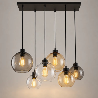 Lustre industriel vintage en verre et métal noir - Orive