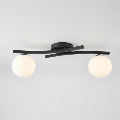 Plafonnier 2 Globes Opalin Salon Noir
