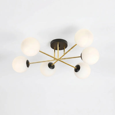 Plafonnier 6 Globes Opalin Doré Salon