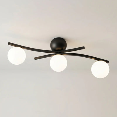 Plafonnier 3 Globes Opalin Salon Noir