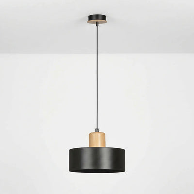Suspension Cylindre Noir Bois Salon