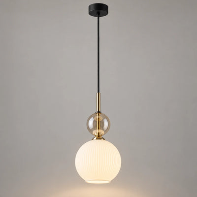 Suspension boule art déco en verre blanc et ambré - Perline
