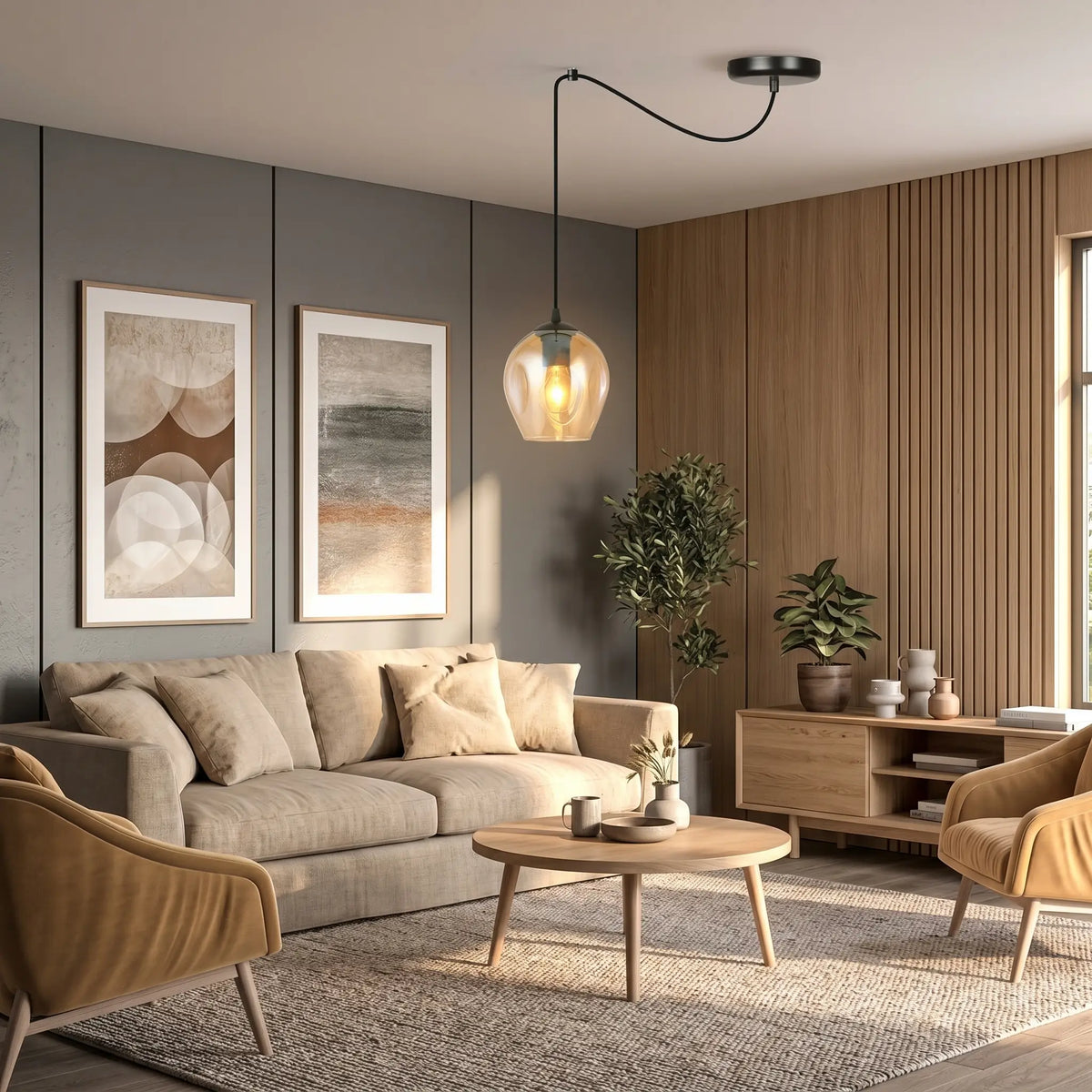 Suspension Ambre en situation salon design