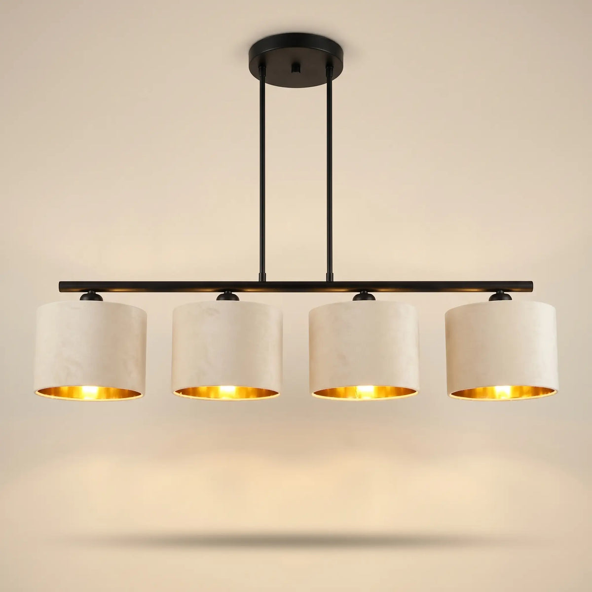 Rampe suspendue 4 feux tissu blanc fond studio