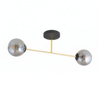 Plafonnier 2 Globes Verre Fumé Doré
