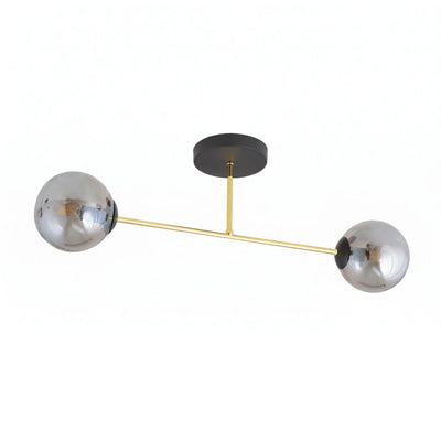 Plafonnier 2 Globes Verre Fumé Doré