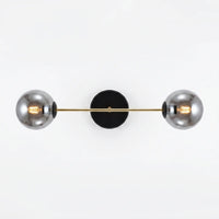 Plafonnier 2 Globes Verre Fumé Doré