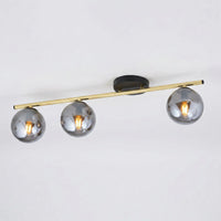 Plafonnier Rampe 3 Globes Fumé Doré