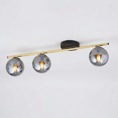 Plafonnier Rampe 3 Globes Fumé Doré