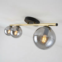 Plafonnier Rampe 3 Globes Fumé Doré