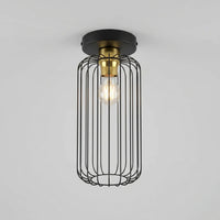 Plafonnier Cage Industriel Noir Or
