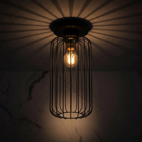 Plafonnier Cage Industriel Noir Or