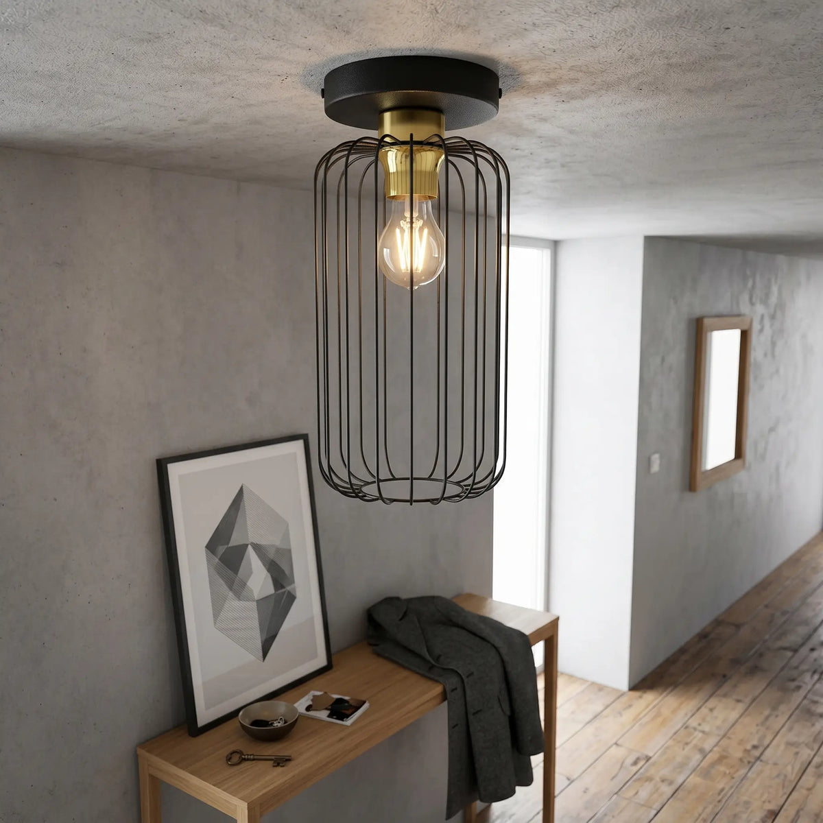 Plafonnier colt acier noir couloir moderne