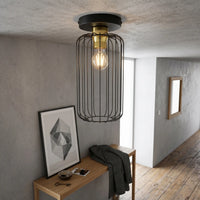 Plafonnier Cage Industriel Noir Or
