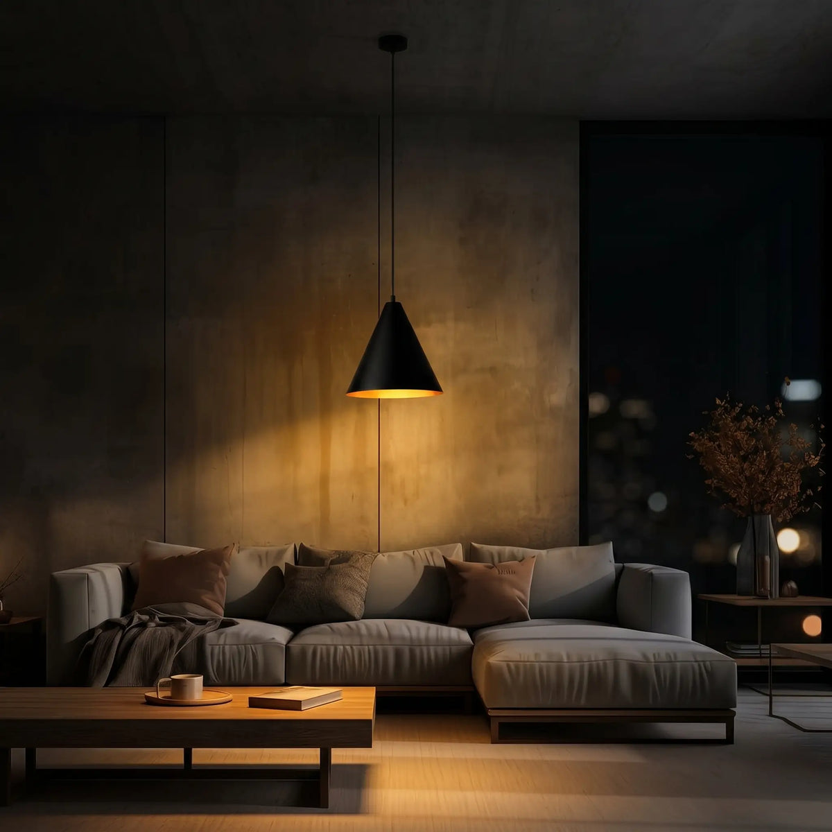 plafonnier acier noir interieur doré design ambiance nocturne