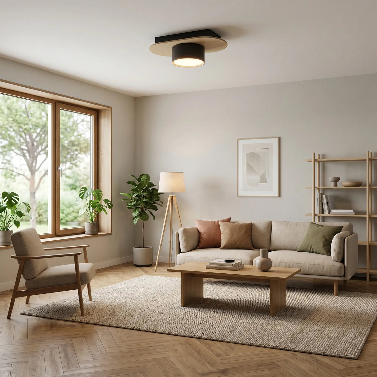 Plafonnier DISK – Lustre Scandinave Bois salon moderne