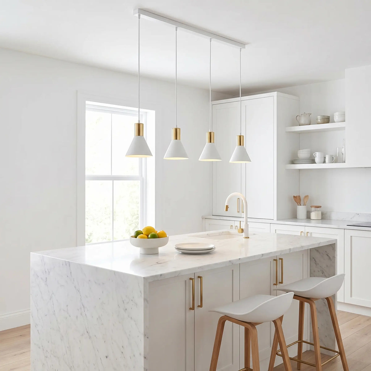 rampe 4 feux acier blanc col doré cuisine moderne