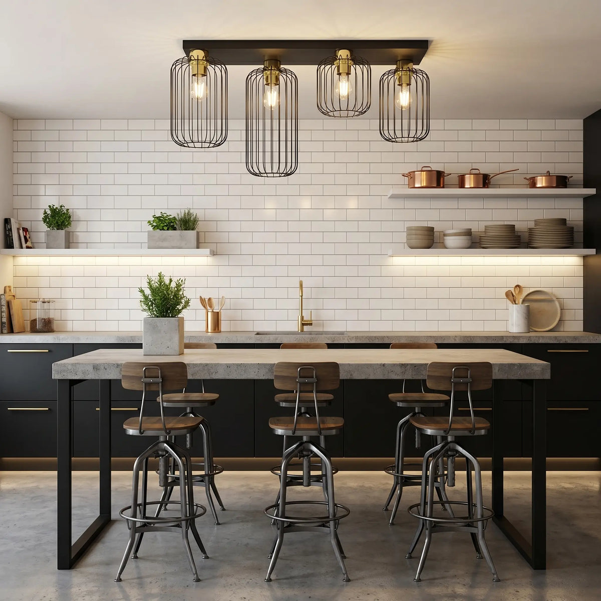 lustre design salon grille acier cuisine moderne