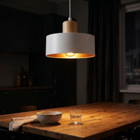 Suspension Cylindre Blanc Bois Salon