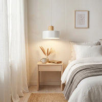 Suspension Cylindre Blanc Bois Salon