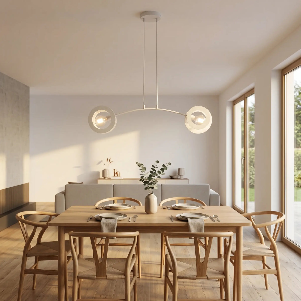 lustre design salon deux anneaux acier salle manger