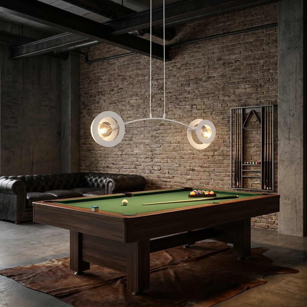 lustre design salon deux anneaux acier salle billard