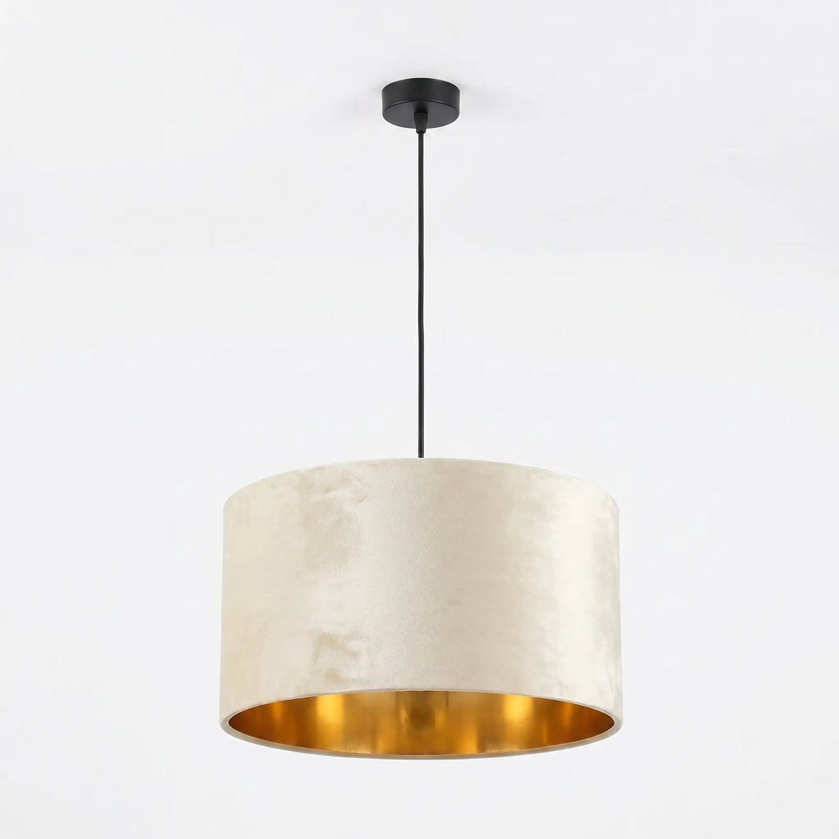 suspension abat-jour velours blanc intérieur doré 35cm