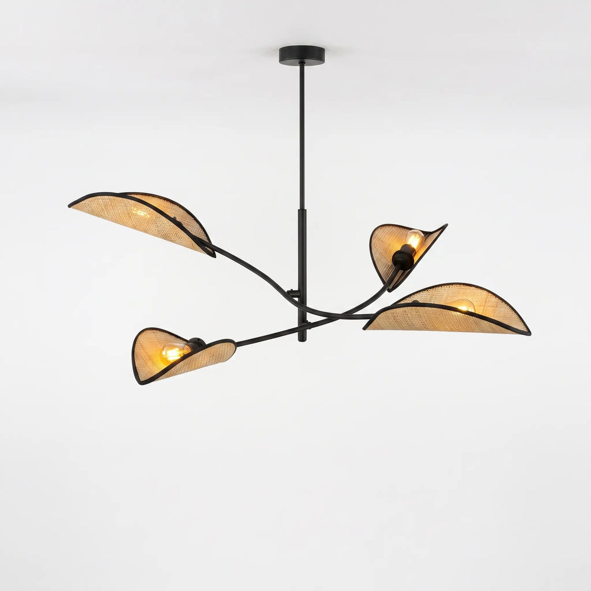 lustre rotin feuilles LIANE noir mat 6 feux