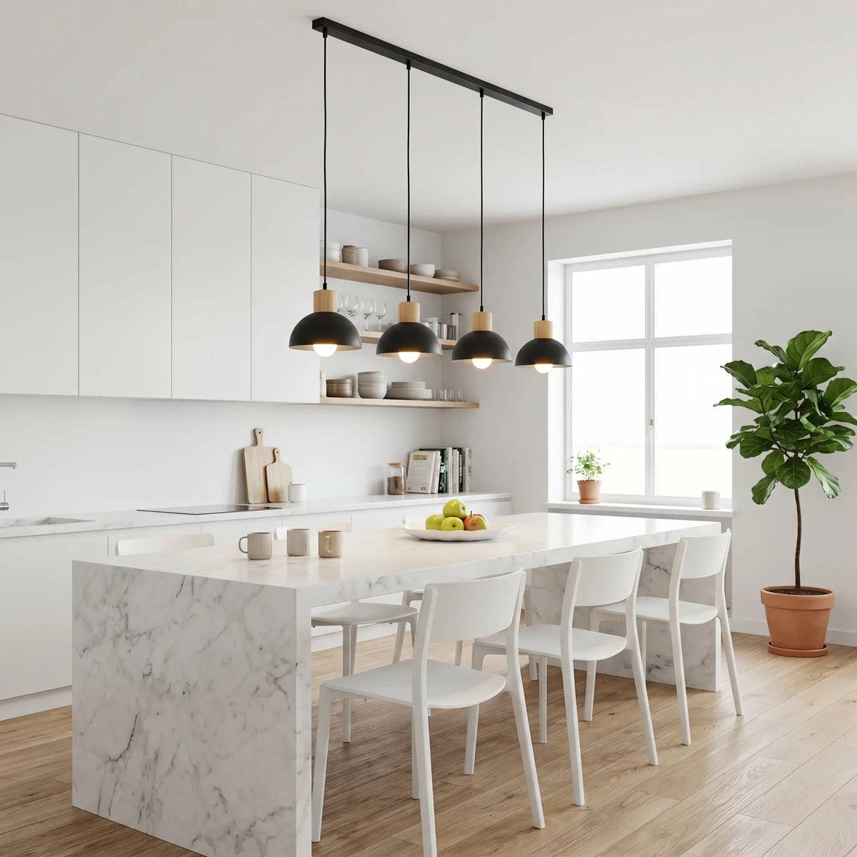 Suspension LIGNE – Luminaire Bois cuisine moderne ilot