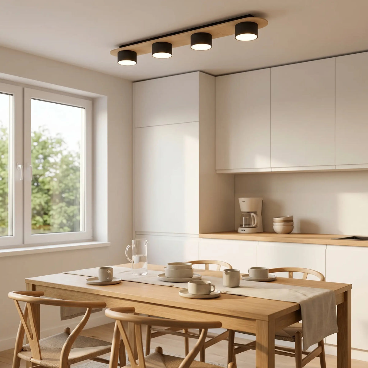 Plafonnier LINEA – Lustre Scandinave Bois salle manger moderne