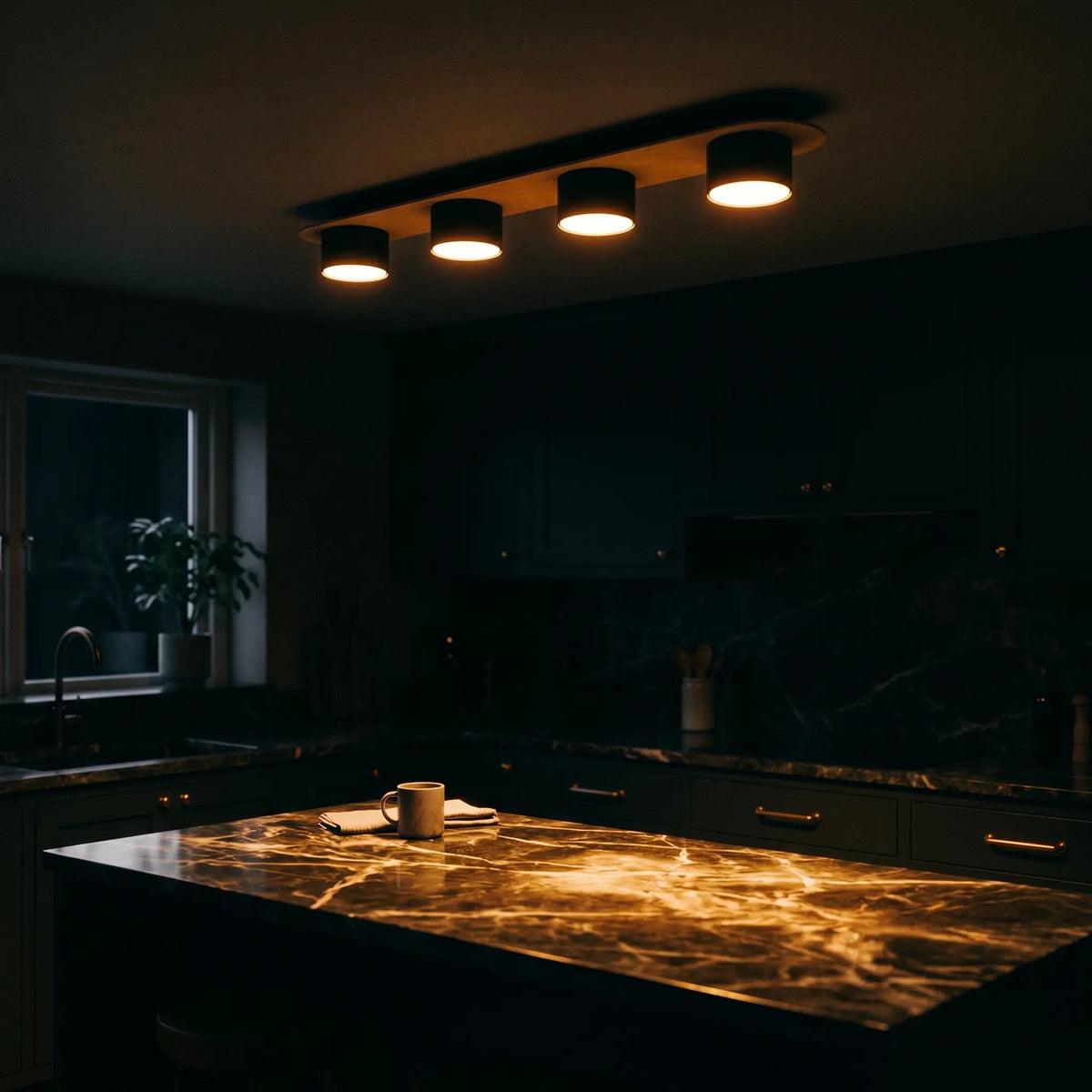 Plafonnier LINEA – Lustre Scandinave Bois ambiance nocturne