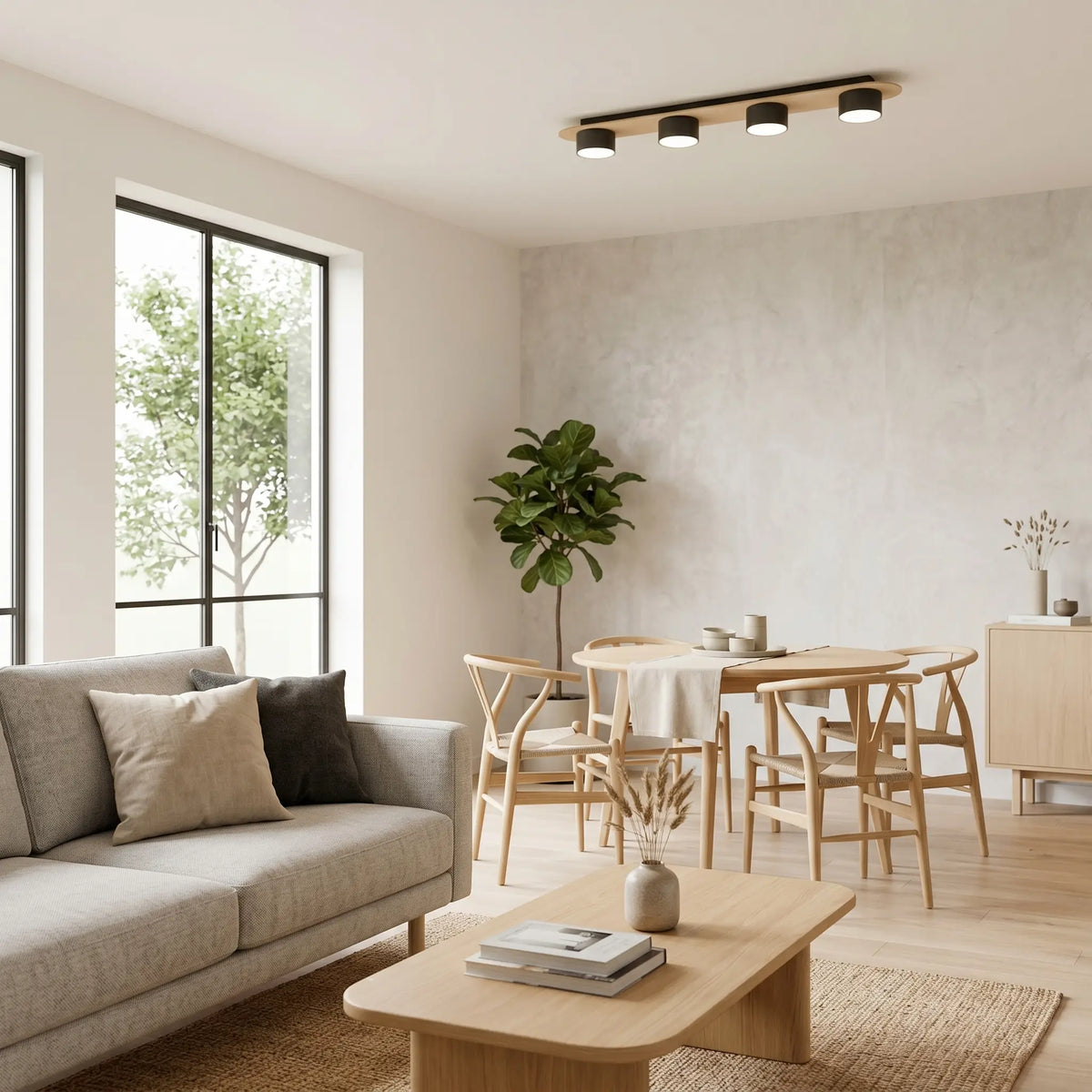 Plafonnier LINEA – Lustre Scandinave Bois salon moderne