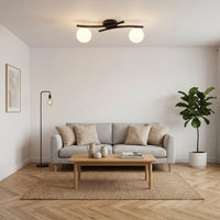 Plafonnier 2 Globes Opalin Salon Noir