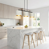Suspension 3 Pendants Velours Blanc Or