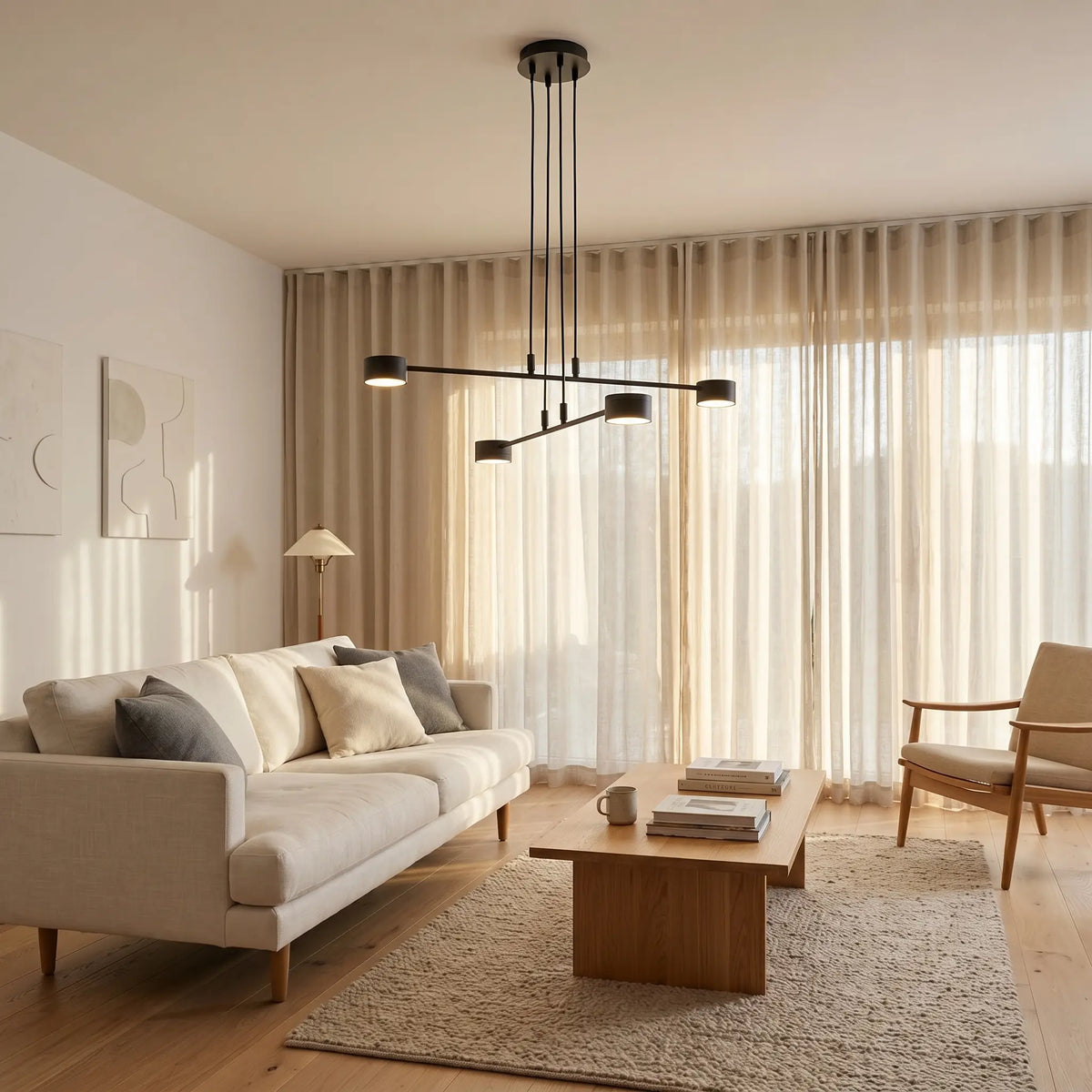Lustre design salon acier noir mat 4 feux NOCTE salon moderne