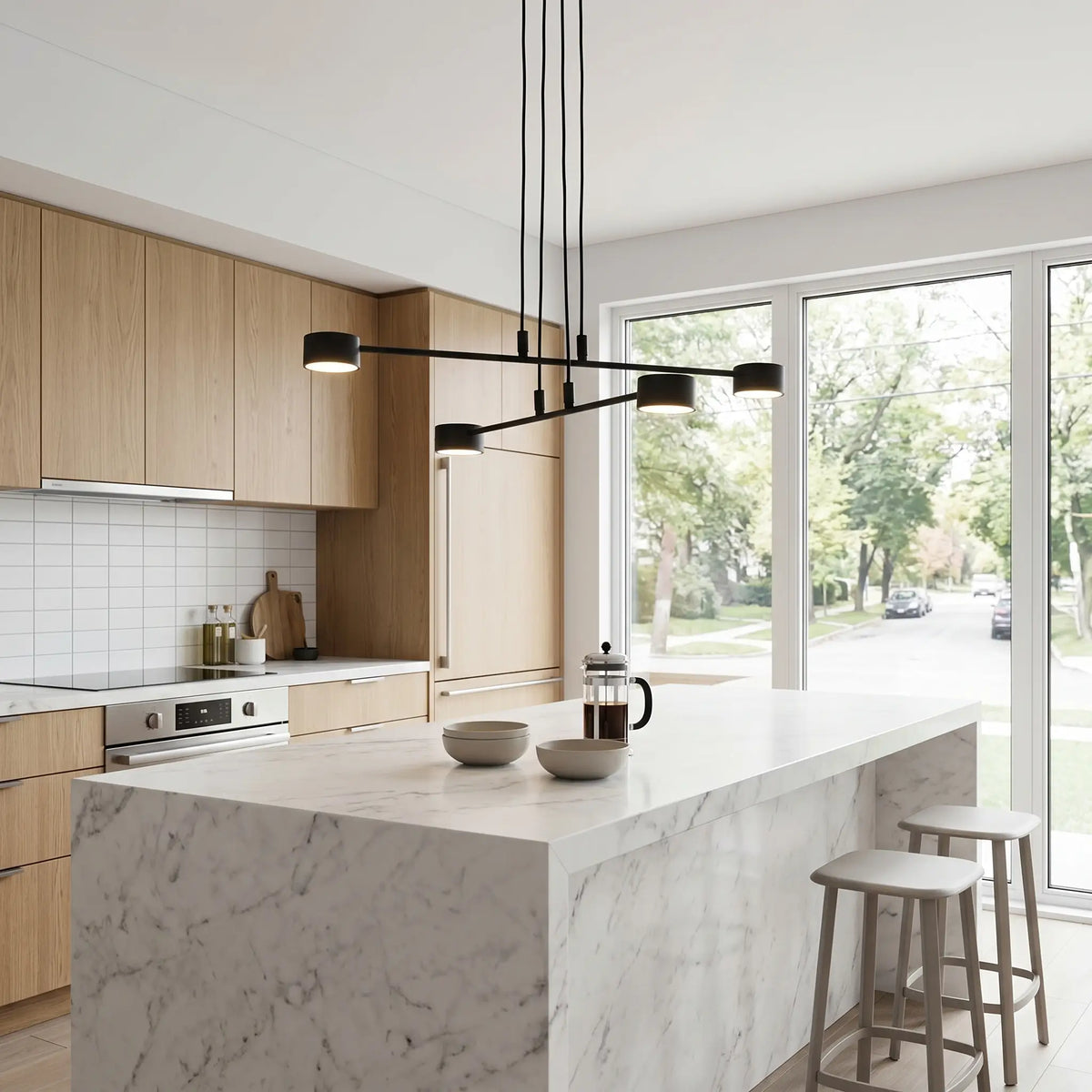 Lustre design salon acier noir mat 4 feux NOCTE cuisine moderne