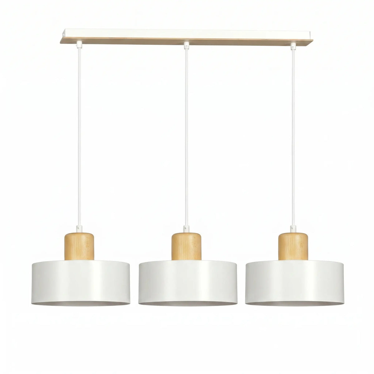 Suspension NUAGE 3 feux métal blanc bois naturel