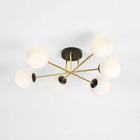 Plafonnier 6 Globes Opalin Doré Salon