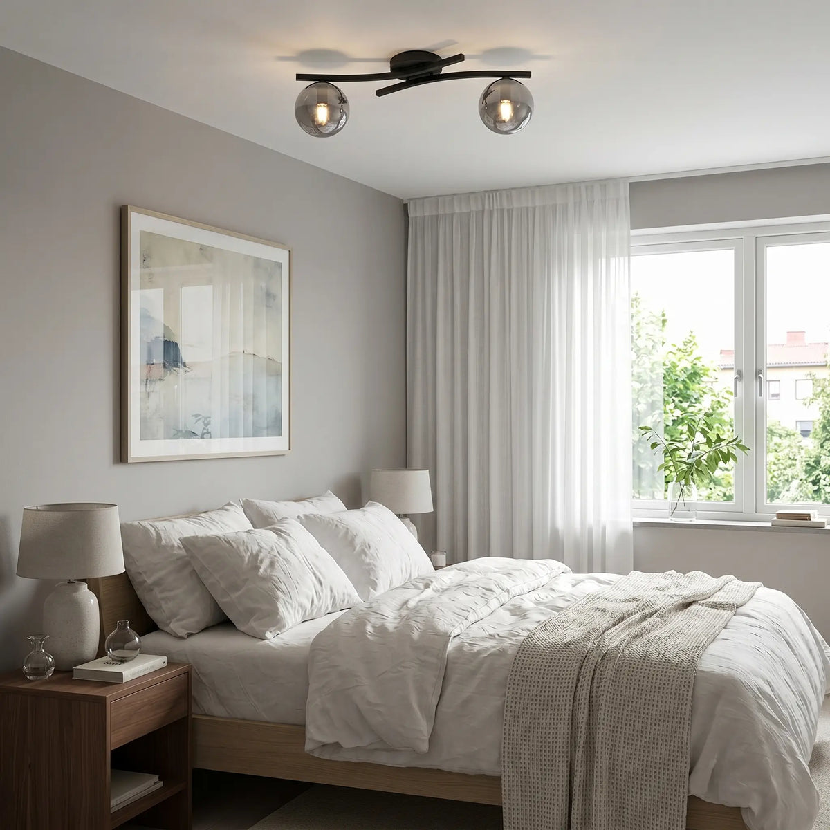 globe verre fumé graphite lustre design chambre moderne