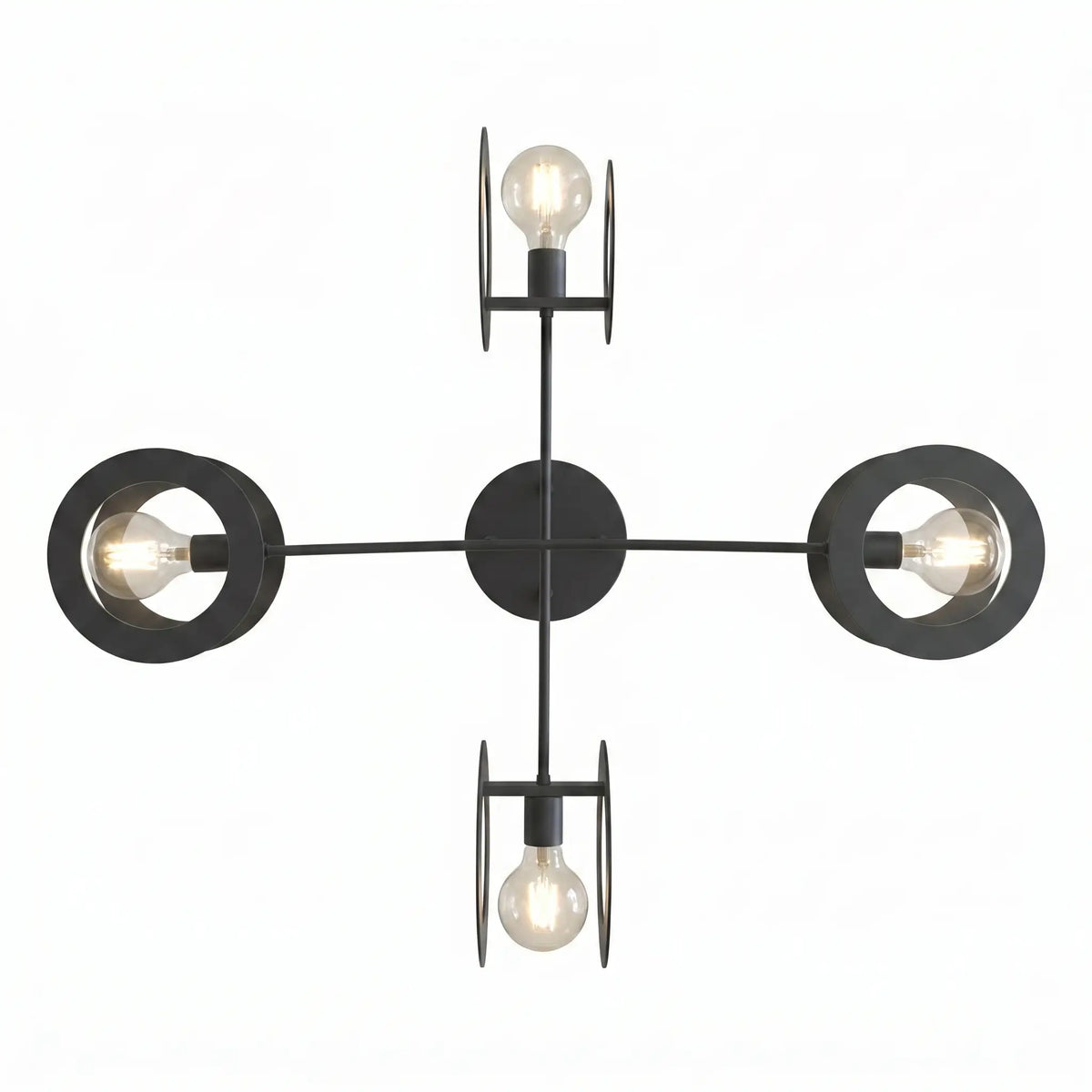 lustre design salon 4 feux acier noir disques vue dessous