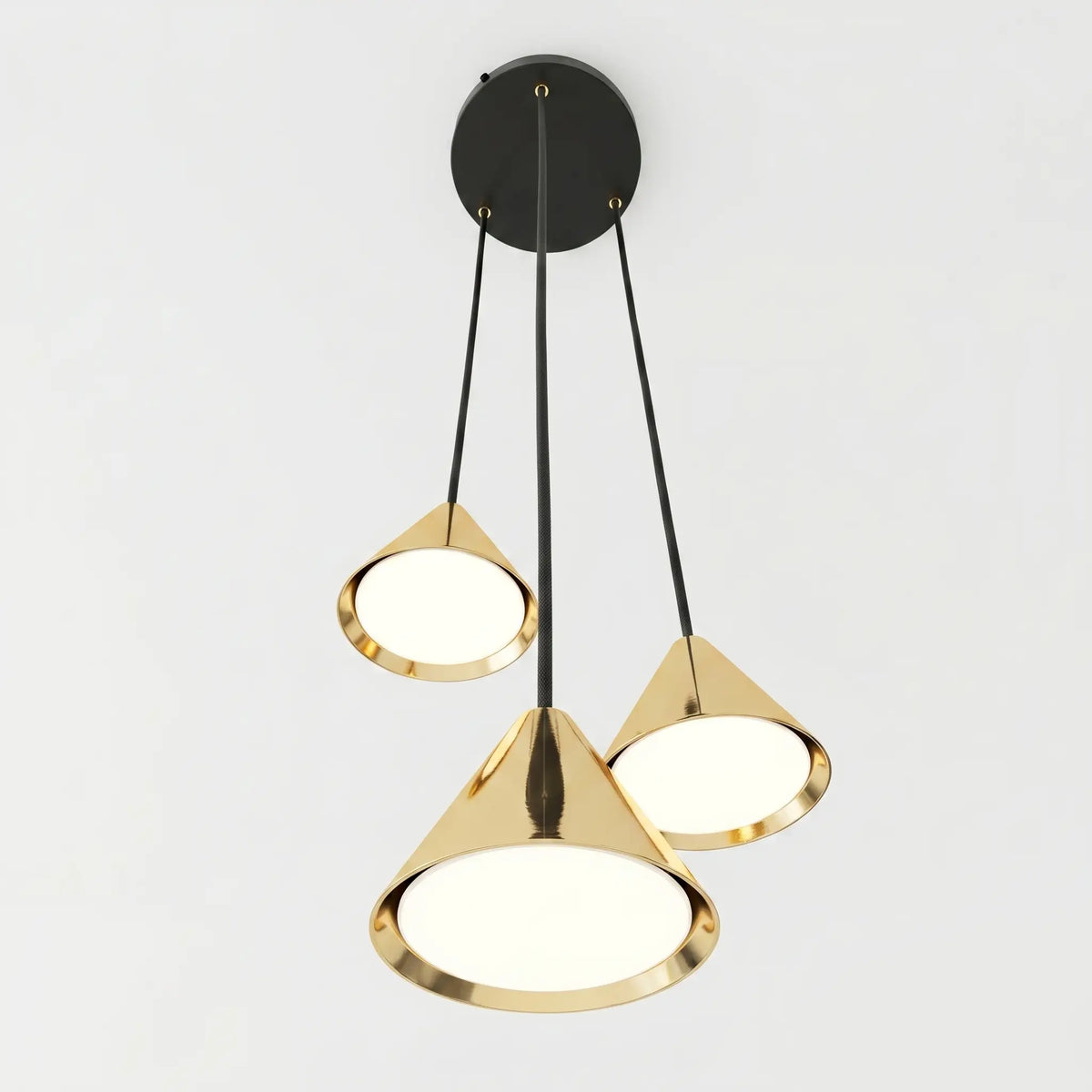 lustre industriel tri feux conique or vue dessous