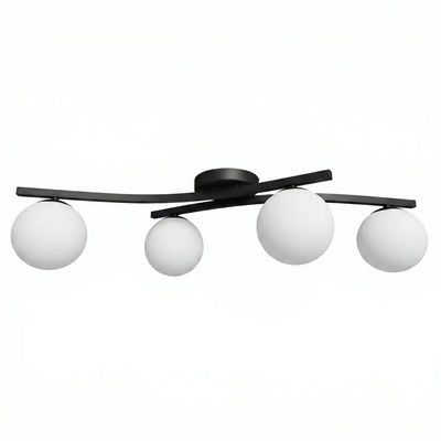 Plafonnier 4 Globes Opalin Salon Noir