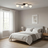 Plafonnier 4 Globes Opalin Salon Noir