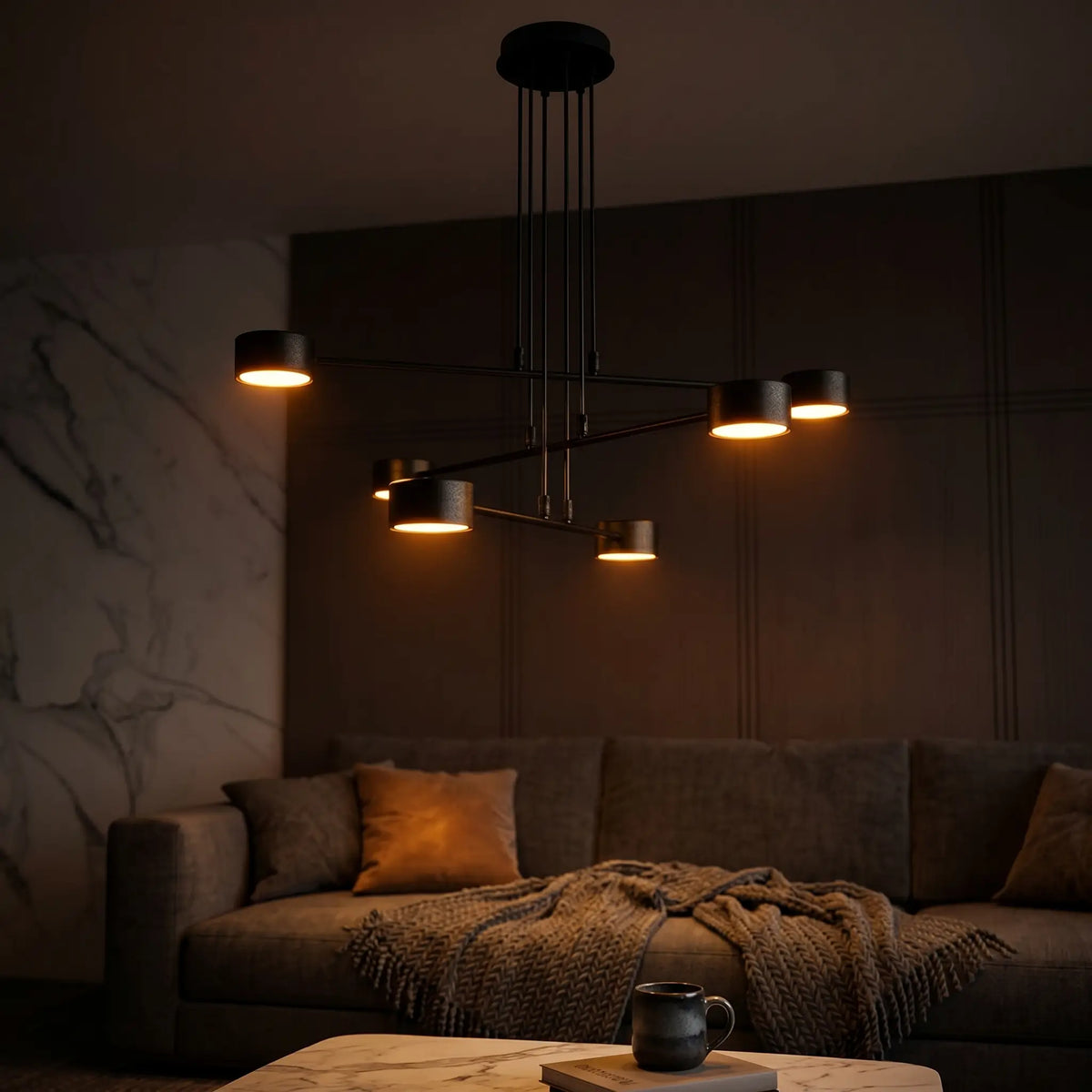 Suspension PLEXE – Lustre Moderne | L'Atelier du Lustre ambiance sombre