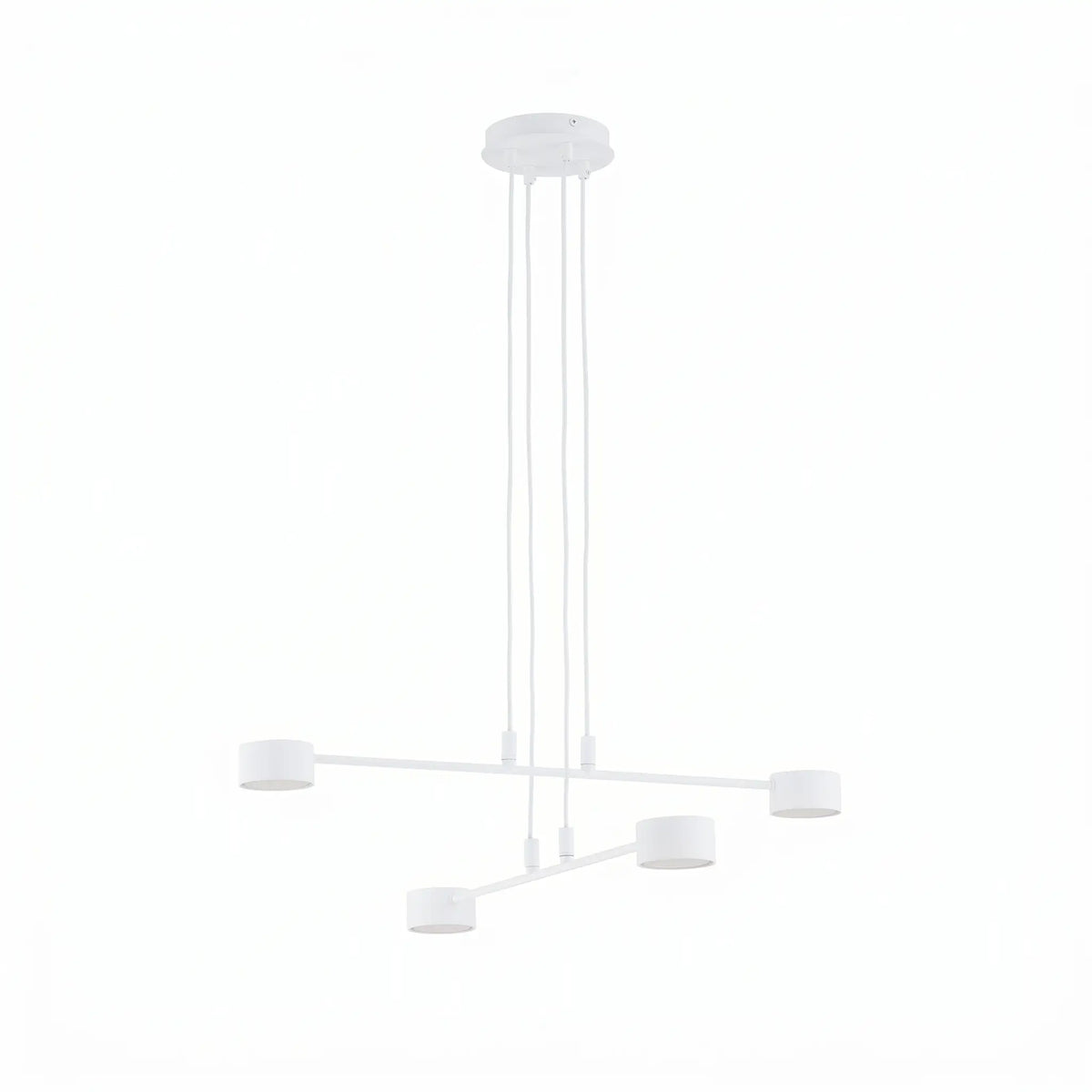 lustre blanc mat bras croisés acier suspension studio fond blanc