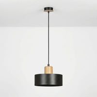 Suspension Cylindre Noir Bois Salon