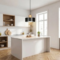 Suspension Cylindre Noir Bois Salon