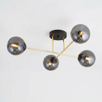 Plafonnier 4 Globes Verre Fumé Doré