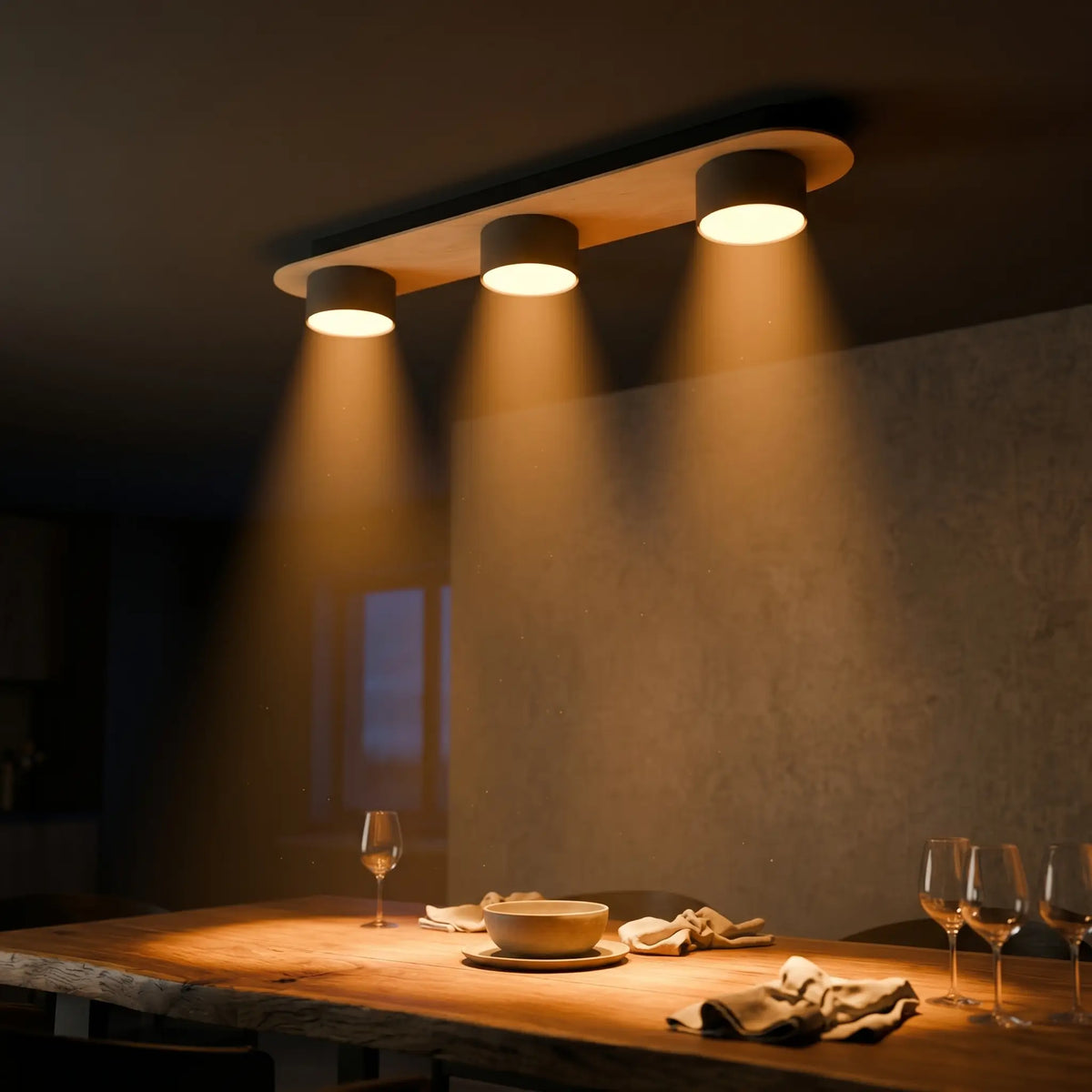Plafonnier TERCE – Lustre Bois ambiance nocturne